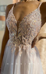 L1235 - Illusion plongeante ornée de paillettes scintillantes avec train robe de soirée de bal de promo