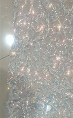 L1235 - Illusion plongeante ornée de paillettes scintillantes avec train robe de soirée de bal de promo