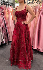 L1669 - Sexy A-Line Satin Square Spaghetti Straps Empire Appliques Party Prom Evening Dress