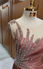 L1710 - Robe de soirée sexy ajustée en satin à paillettes et plis empire à paillettes