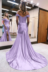 Mermaid Off The Shoulder Court Long Prom Dress With Split Charming Evening Dress