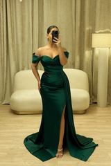 Green Off The Shoulder Mermaid Prom Dresses Gowns Elegant