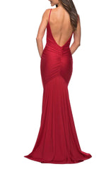 Elegant thin shoulder straps with off shoulder and floor length off back evening dress