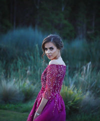 Lace Beaded Tulle Front Short Long Back Prom Dress With Sleeves