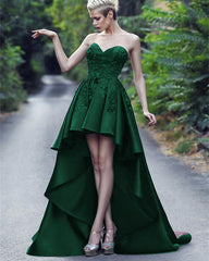 Lace Embroidery Sweetheart Satin Prom Dresses Front Short Long Back