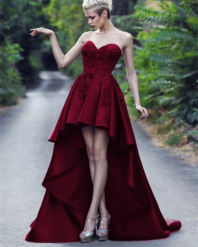 Lace Embroidery Sweetheart Satin Prom Dresses Front Short Long Back