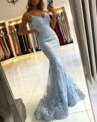 Lace Mermaid V Neck Dresses Spaghetti Straps