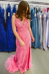 2024 Lavender Lace Prom Dresses Corset Mermaid V Neck Formal Gowns with Appliques