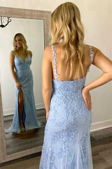 2024 Lavender Lace Prom Dresses Corset Mermaid V Neck Formal Gowns with Appliques