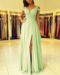 Light Blue Chiffon Prom Dresses Lace Appliques Off The Shoulder