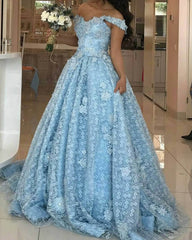 Light Blue Lace Sweetheart Evening Dresses For Engagement Party