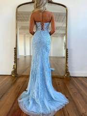2024 Long Mermaid Purple Lace Prom Dresses Violet Strapless Formal Dress