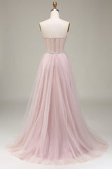 Tulle Sweetheart Light Pink Prom Dress with Corset Off Shoulder Sexy