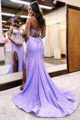 Mermaid Top Spaghetti Straps Long Prom Dress With Slit Sexy
