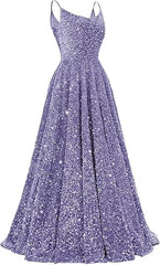 Spaghetti Straps Prom Dresses Sequin Long Formal Ball Gowns Sparkly A-Line Evening Party Gown Wholesale