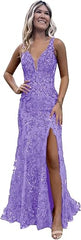 Women's Sparkly Sequin Mermaid Prom Dresses for Teens V Neck Long Formal Evening Party Dresses with Slit Wholesale