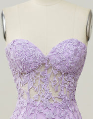 Lilac Mermaid Corset Back Long Prom Dress With Appliques Charming Evening Dress