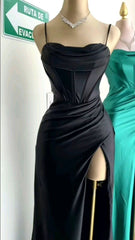 Mermaid Satin Long Prom Dress With Side Slit, AST881