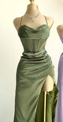 Mermaid Satin Long Prom Dress With Side Slit, AST881
