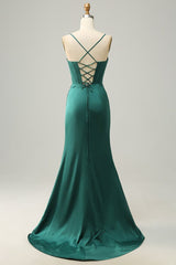 Mermaid Satin Long Prom Dress With Side Slit, AST881