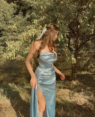 Mermaid Satin Long Prom Dress With Side Slit, AST881