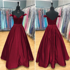Long Satin V Neck Off Shoulder Prom Dresses Ball Gowns Beaded Sashes