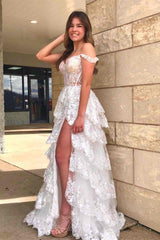 2024 Long Light Blue Corset Lace Prom Gowns Tiered Tulle Formal Graduation Dress