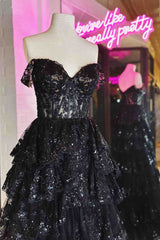 2024 Long Light Blue Corset Lace Prom Gowns Tiered Tulle Formal Graduation Dress