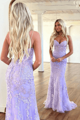 2024 Long Mermaid Purple Lace Prom Dresses Violet Strapless Formal Dress