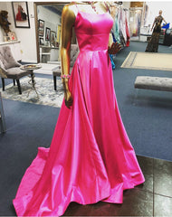 2024 Long Simple Evening Dresses UK Satin Backless Fuchsia Prom Dress