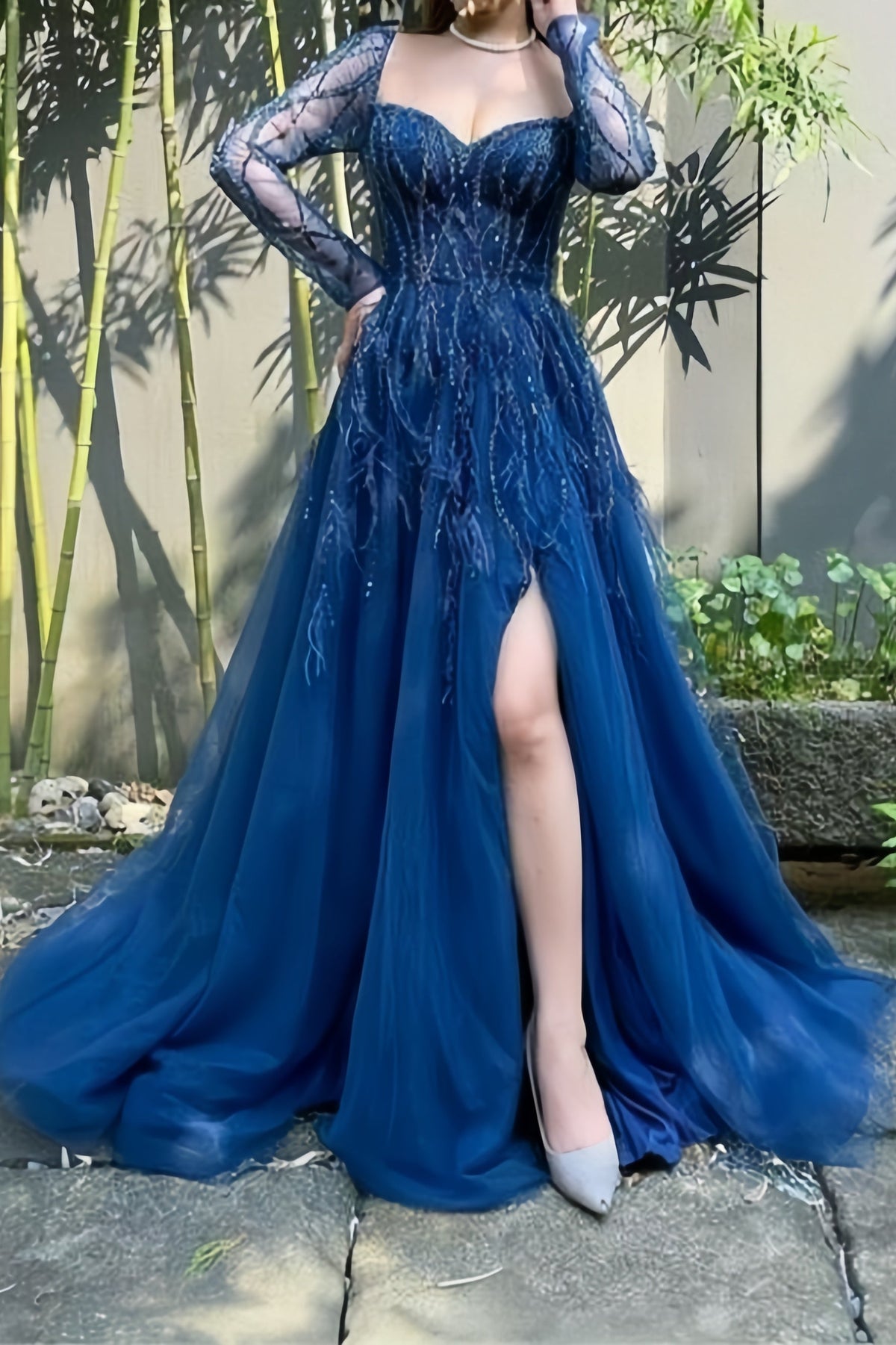 Long Sleeves Appliques Prom Dress, A-Line Tulle Prom Dresses,AST1696