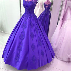 Lovely Lace Appliques Cap Sleeves Ball Gown Prom Dresses Floor Length