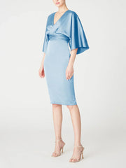 Slim fit/column V-neck mid sleeve knee length ruffled edge mother of the bride dresses
