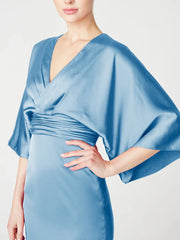 Slim fit/column V-neck mid sleeve knee length ruffled edge mother of the bride dresses