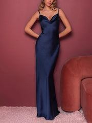 Tight fit/straight leg thin shoulder strap sleeveless and evening floor dressing