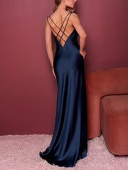 Tight fit/straight leg thin shoulder strap sleeveless and evening floor dressing