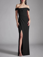 A-line/Princess strapless sleeveless ruffled edge floor mopping evening dress
