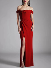A-line/Princess strapless sleeveless ruffled edge floor mopping evening dress
