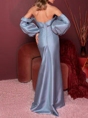 A-line/Princess V-neck ruffled half sleeved and ground evening dress