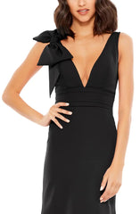 Noble off shoulder bow shoulder V-neck and floor length off back evening dress