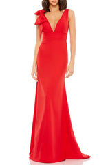 Noble off shoulder bow shoulder V-neck and floor length off back evening dress