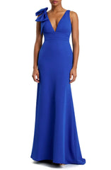 Noble off shoulder bow shoulder V-neck and floor length off back evening dress