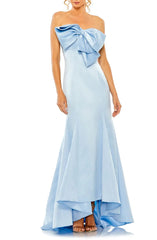 Noble strapless off the shoulder satin fishtail and ground length butterfly dew back evening dress