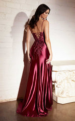 32819 - Spaghetti Straps V-Neck Appliques Side Slit Empire-Waist Prom Evening Formal Dress