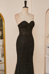 2024 Mermaid Black Prom Dress Sweetheart Appliques Slit Long Evening Dress