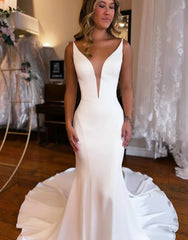 Aimishang Wedding Dress Mermaid Open Back Satin Court Train