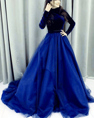Modest Green Prom Dresses Long Sleeve Ball Gown