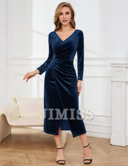 Velvet dress women's long sleeved slim fit extra long wrap dress cocktail party dress winter wedding guest holiday dress