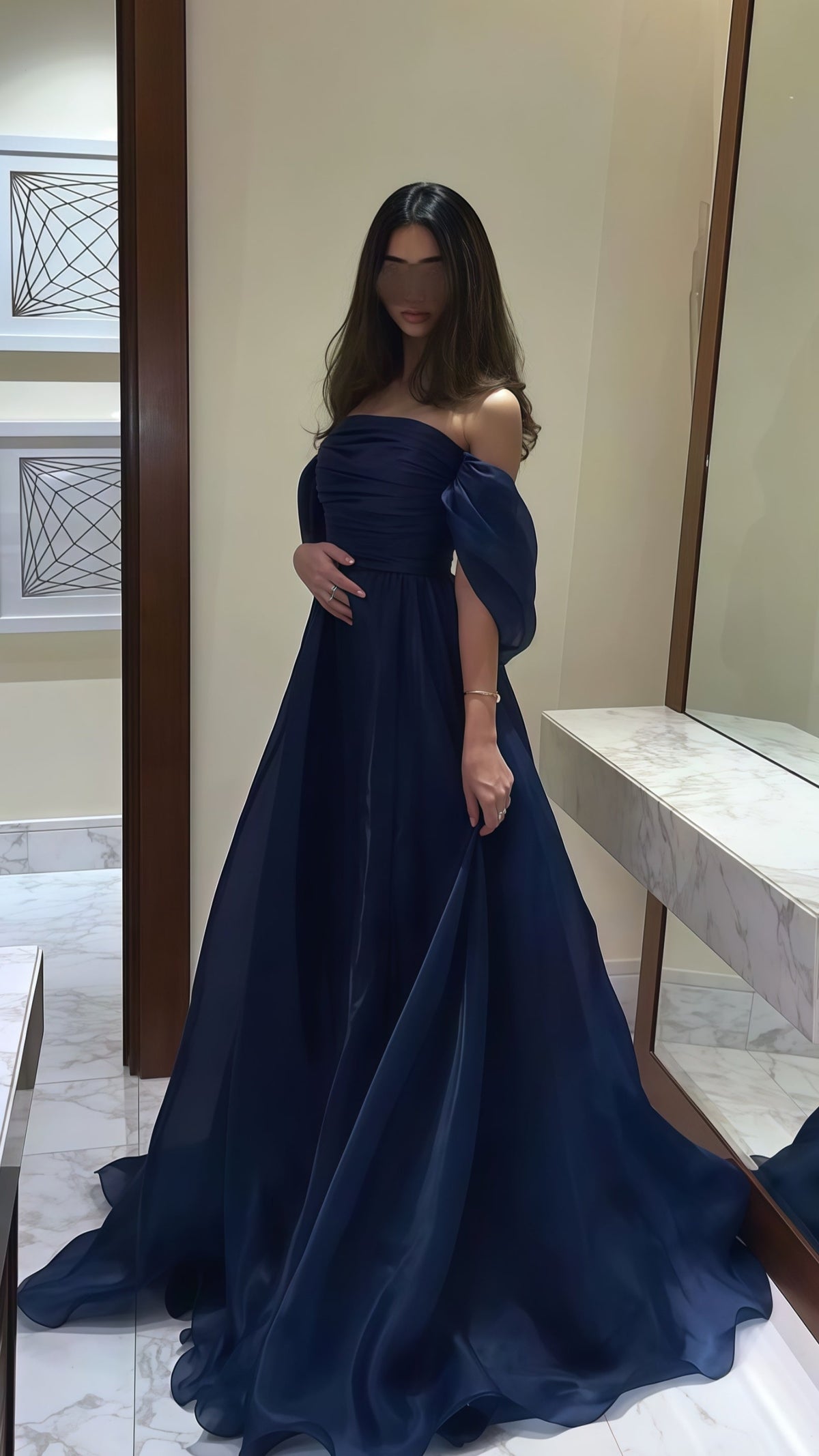 Navy Blue Strapless Organza Prom Dress, A-Line Evening Party Dress,AST1718