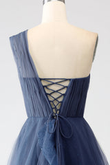 A-Line One-Shoulder Long Tulle Prom Dress Floor Length Beautiful